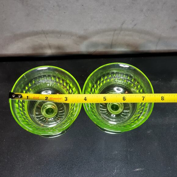 Vtg Anchor Hocking Roulette Vaseline Uranium Sherbet Glasses Set of 2 - Picture 5 of 8